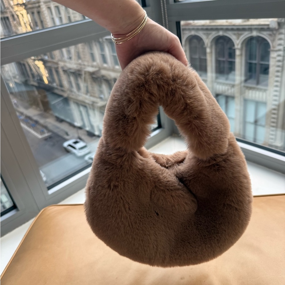 Lamarque Taupe Faux Fur Clutch